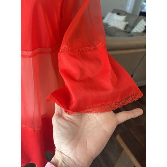 Womans Vintage Nightgown Nighty Sheer Lingerie Lorraine Short Red Size Small 70s - Picture 6 of 8